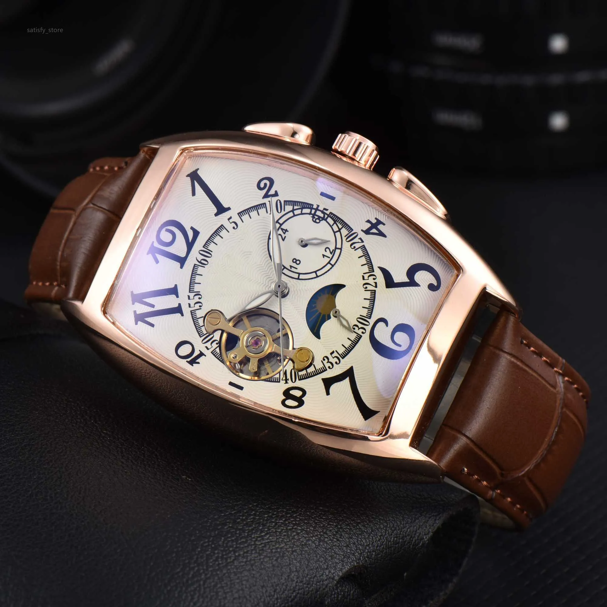 Heiße große Schwungrad -Luxus -Herren Uhren Automatische mechanische Uhren -Designer -Uhren Franck Brand Leather Leather Casual Sportstil