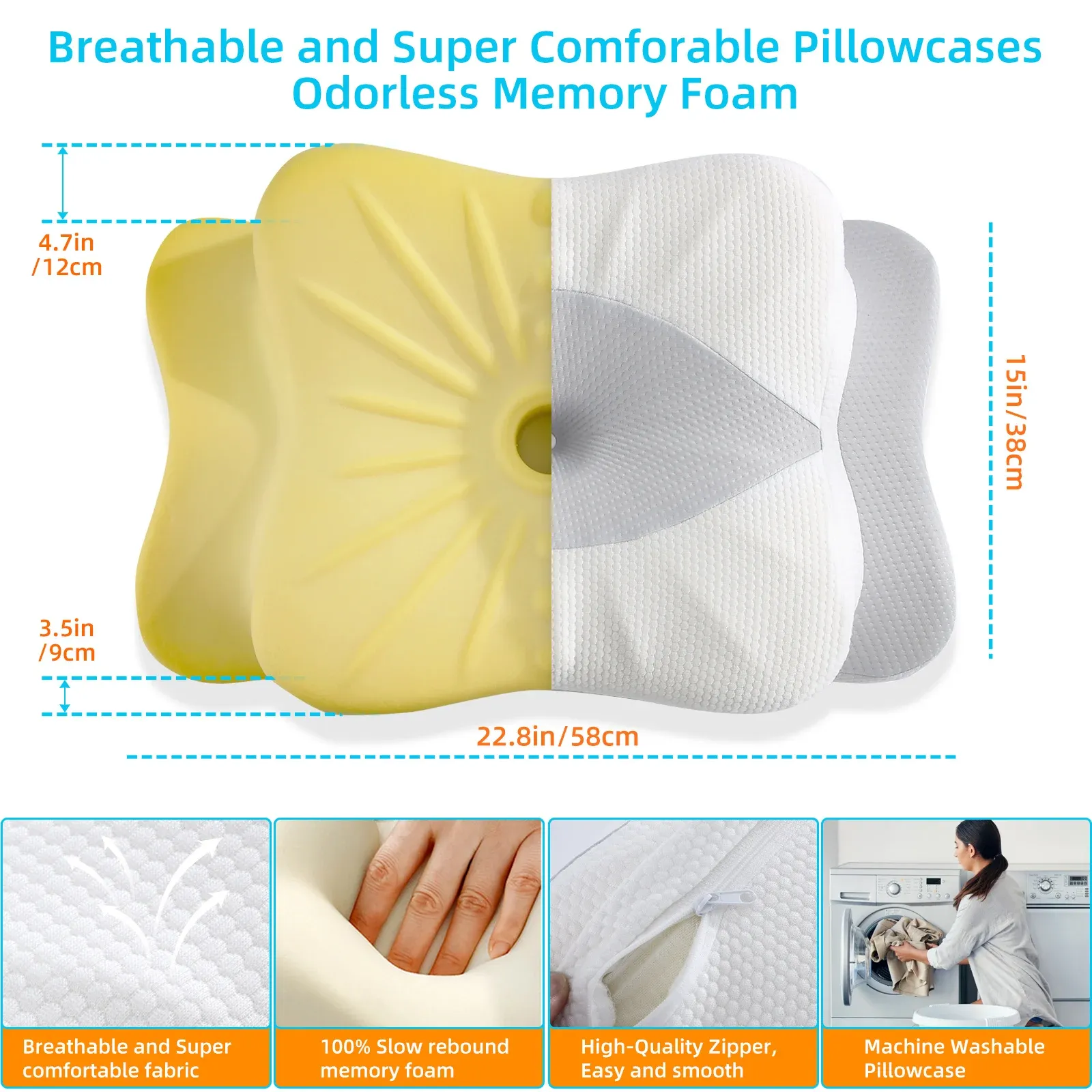 Orthopedic Memory Foam Pillow Anti-Snoring Ergonomic 58x38cm Slow Rebound Cervical Pillow Neck Pain Relief for Side Back Sleeper