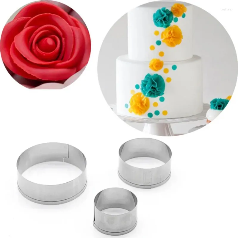 Moldes de cozimento 3pcs/conjunto de aço inoxidável redondo de cravo rosa doce biscoito geléia fondant cortes