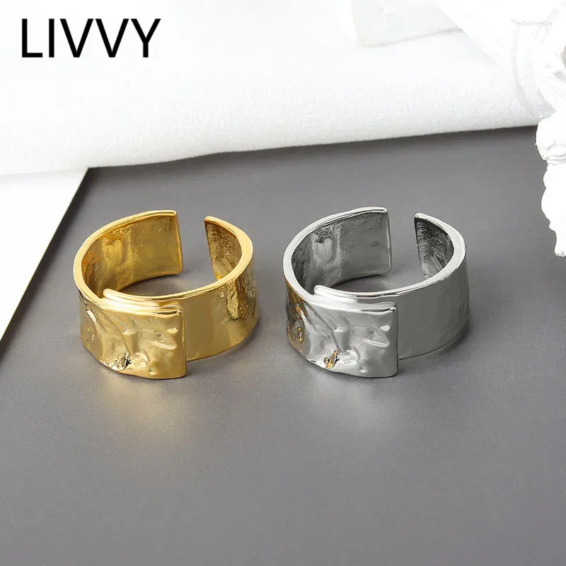 Cluster ringen Livvy Silver Color Classic Simple Extra grote openingsbanden voor vrouwen bruiloft Charmante sieraden Accessorie 2024 Trend