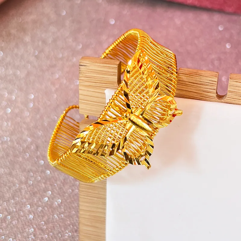 Dubai Golden Women's Bow Bracelet Gold Plated Indian African Hard Bracelet Charming Wedding Ethiopian Arab Handwear Luxury