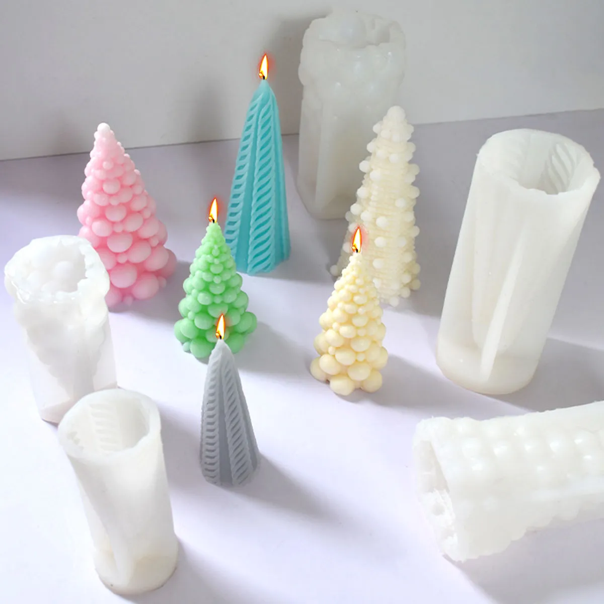 Trecha de tricô Árvore de Natal Velas Silicone Molde