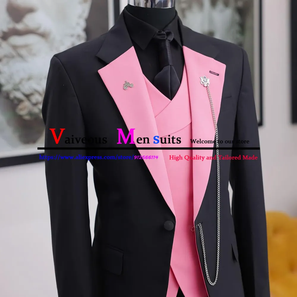 Groomsmen All Black Tux With Pink Tie 34 Black Tuxedo Mens Wedding