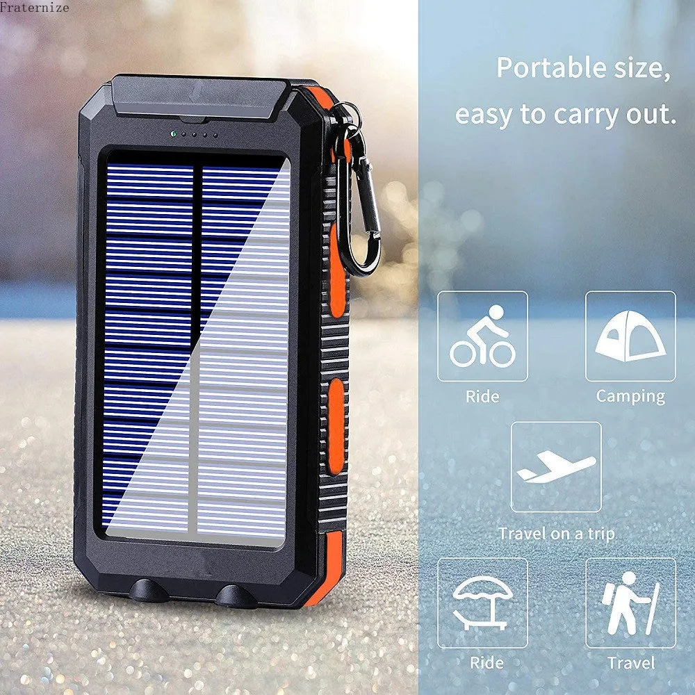 Solar Power Bank kraftfull laddning 10000/20000 MAH Universal PowerBank Extern Battery Portable Telefonladdare Stark LED -ljus