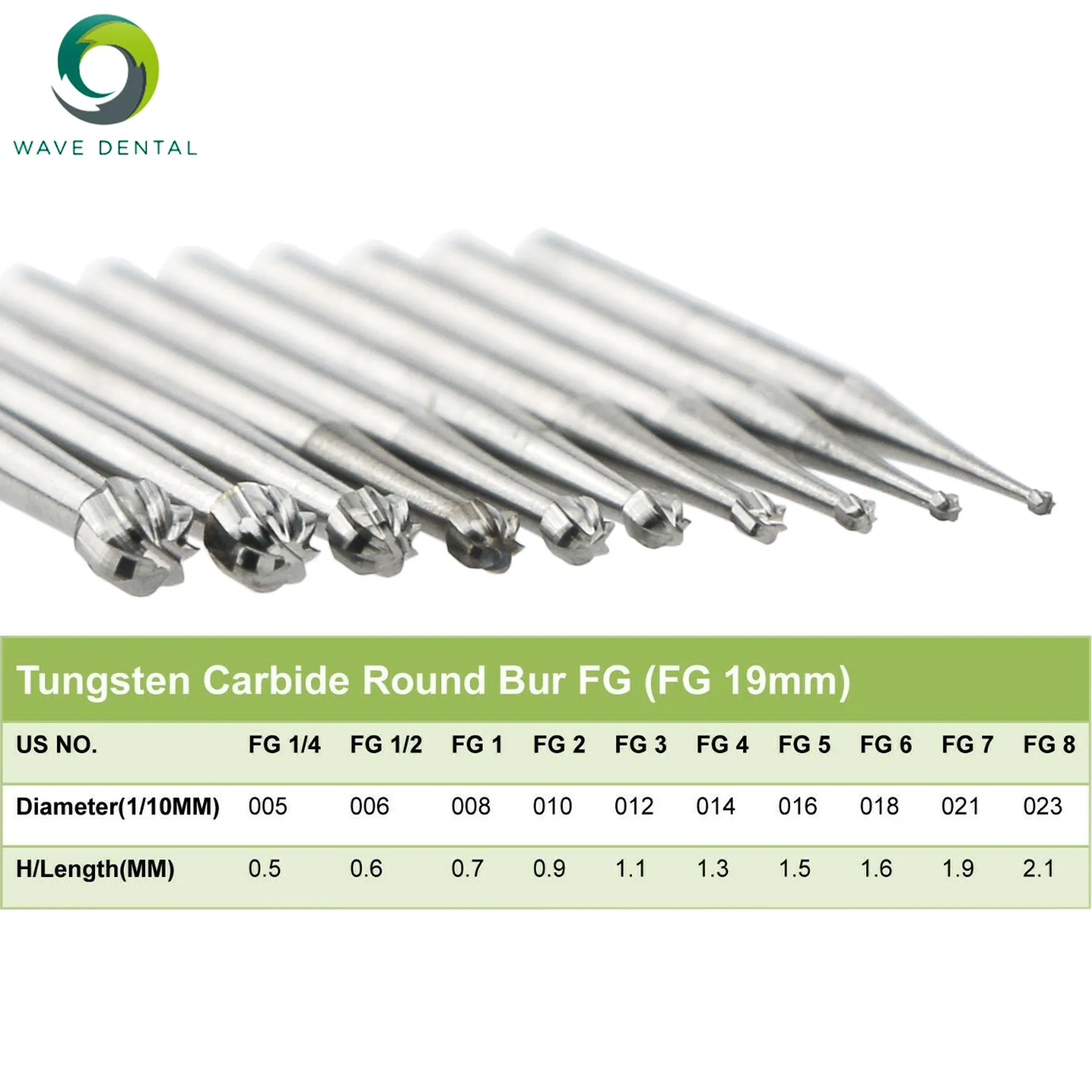 /Pack PRIMA WAVE Dental Tungsten Carbide Burs Drill Round Type FG Series Dia.1.6mm for High Speed Handpiece