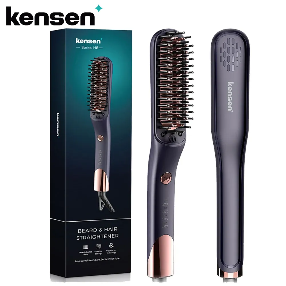 Brushes Kensen beard straightener Brush Comb Hair Straightener Men Quick Beard Straightening Curling Styling Negative Iron Heating Comb