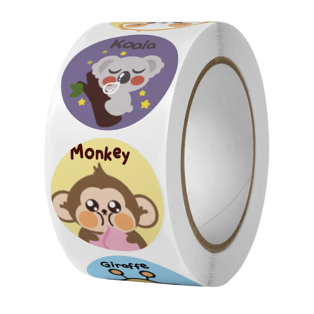 100-2,5cm Cute Animal Monkey Gato Roll para envelope Louvor Recompensa Student Kid de trabalho rótulo de papelaria labil