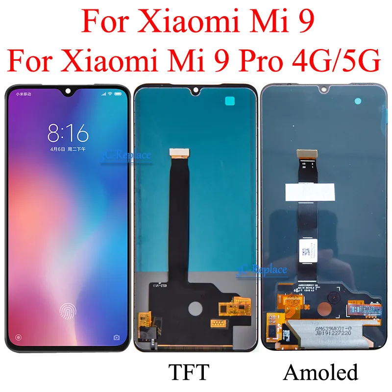 AMOLED / TFT Black 6.4Inch For Xiaomi Mi 9 Mi9 Pro 4G 5G Full LCD DIsplay Touch Screen Digitizer Panel Assembly / Frame