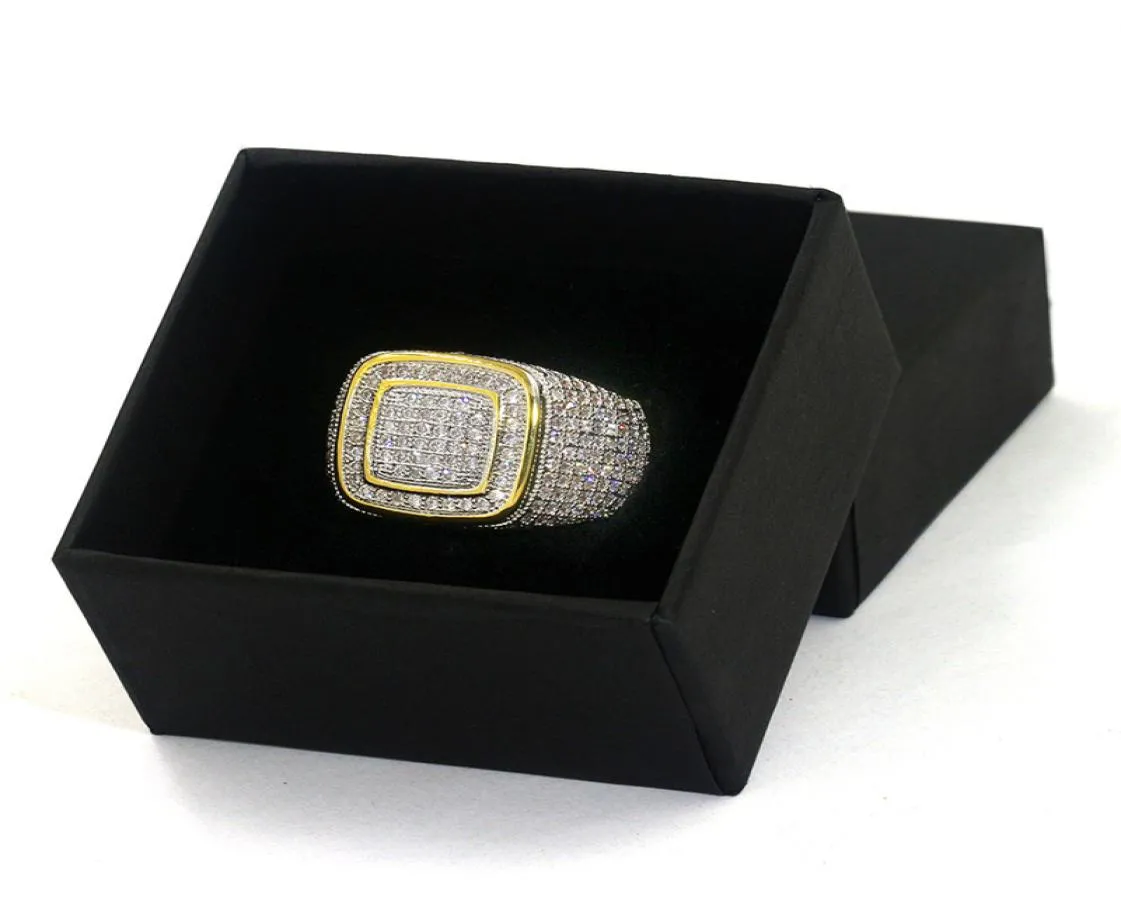 Mensringar Hip Hop Jewelry Iced Out Diamond Ring Micro Pave Cz Yellow Gold Plated Ring Trevlig gåva för vän7763208