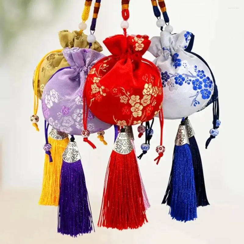 Worki do przechowywania chiński jedwabny styl saszetek szczęśliwy haft frędzki mały pusty woreczka wisiorek vintage gift biżuteria
