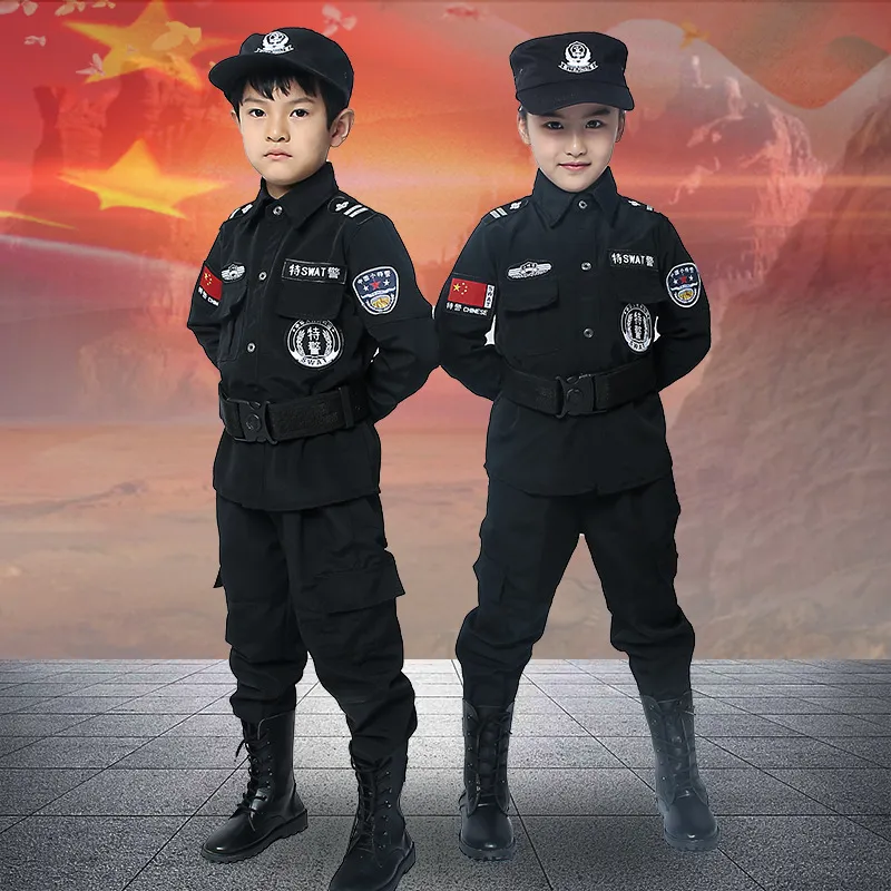 Policemen Costumes Children Cosplay For Kids Army Police Uniform Clothes Set Long Sleeve Fighting Performance Uniforms Boy Girl