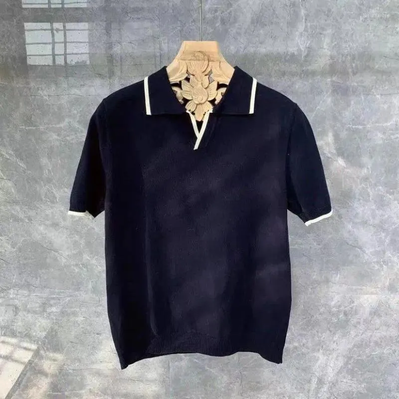 Polos à la mode masculine Polo en tricot pour hommes Couleur patchwork en V V-Col à manches courtes sur le japon Smart Casual Slim ajuste les chemises