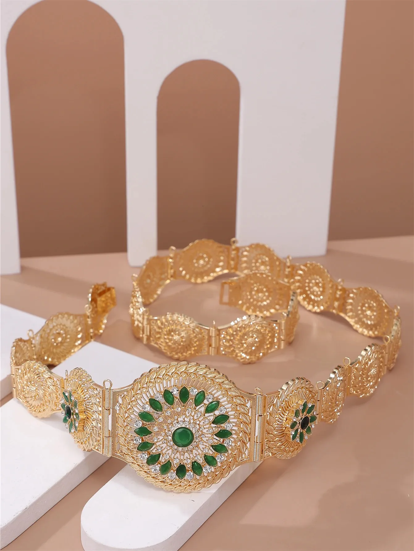 Donne marocchine Donne Cintura lunga catena lunga mariquesa a forma di finte gemme gioielli da sposa dono arabico dono abito abito in vita 240326
