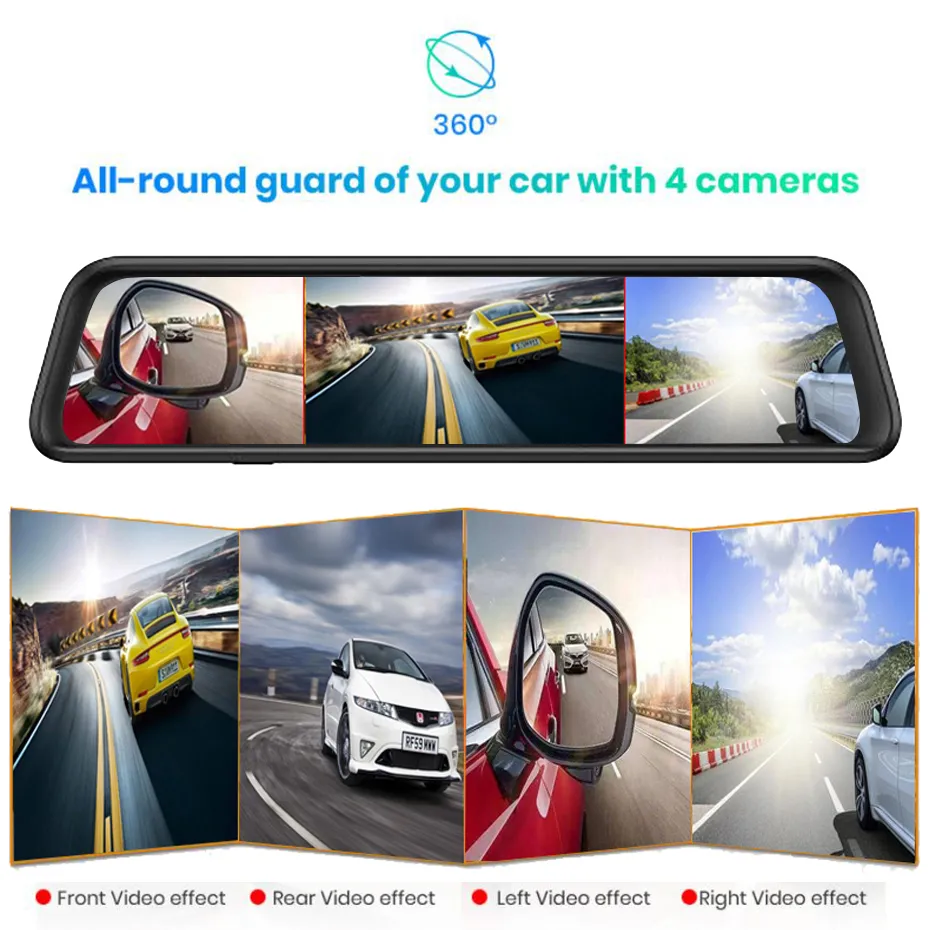 4G 4 Channel Dash Cam 12 "IPS Recorder Sony Lens Car DVR 360 ﾰ Panoramic View View Mirror Android ADAS GPS Navigator Camera