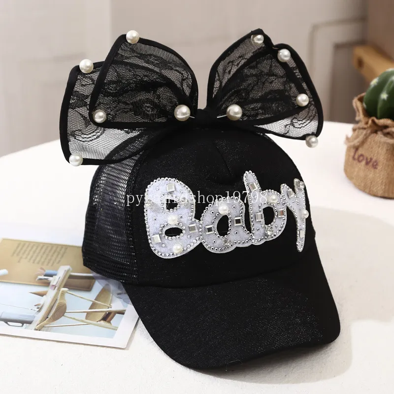 Summer Baby Girl Baseball Cap Large Bow Letter Peaked Hat for Toddler Solid Color Breathable Mesh Kids Sun Hats