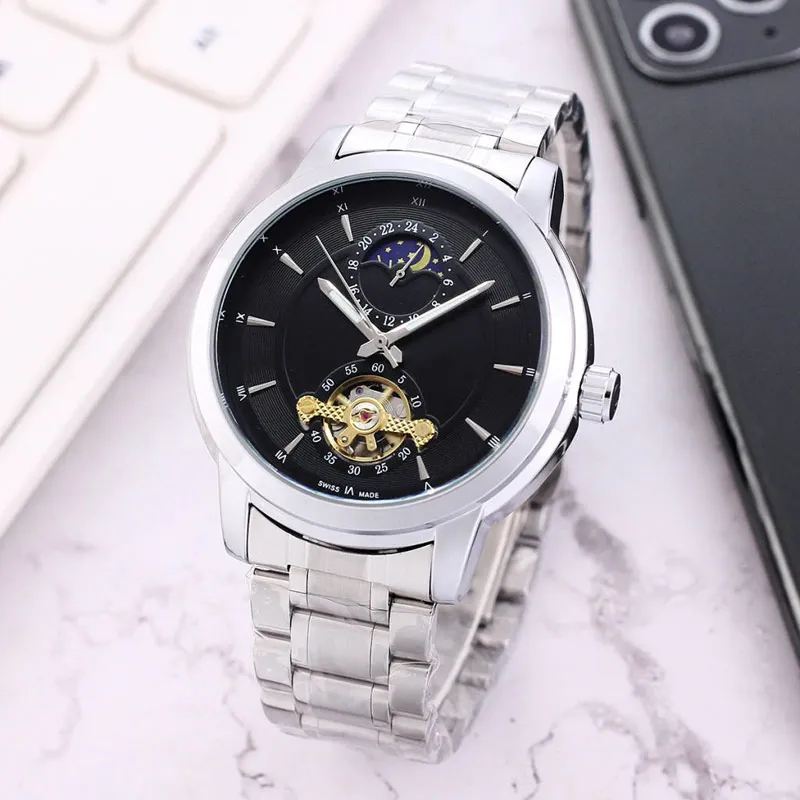 luxury mens watch mechanical automatic moon phase designer movement watches high quality wristwatches 40mm All Stainless Steel band for men christmas gift montre