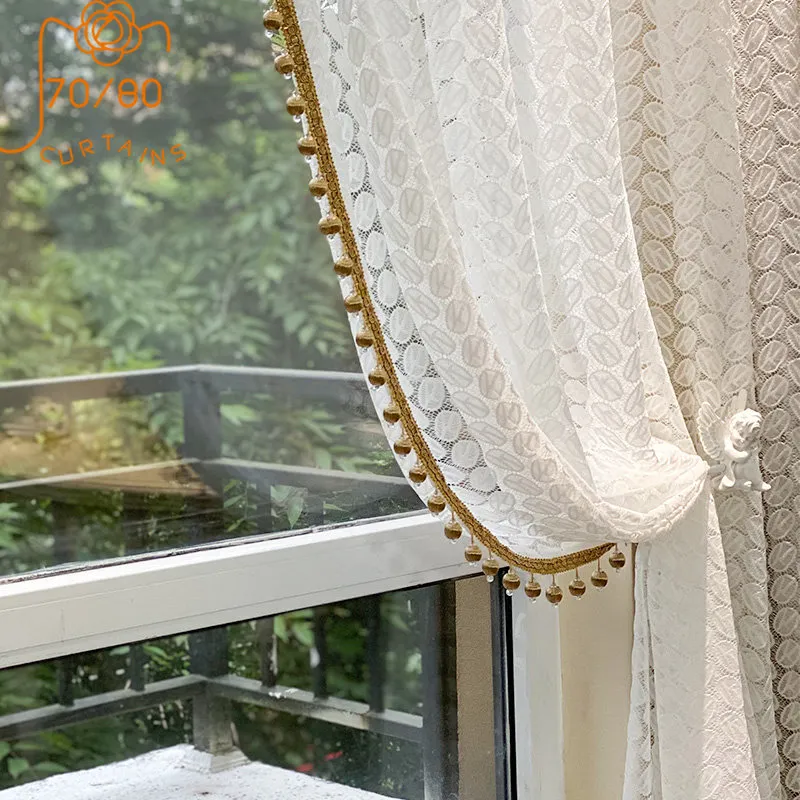 Styl francuski retro jacquard białe ekran zasłony ekranowe zasłony ekranowe do salonu sypialnia okno lądowanie balkon