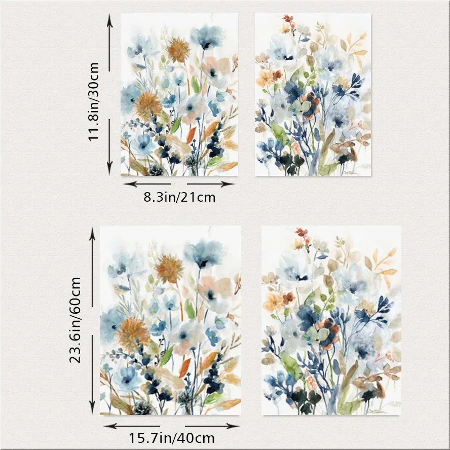 2pcs aquarelle mix fleurs feuilles affiches botaniques