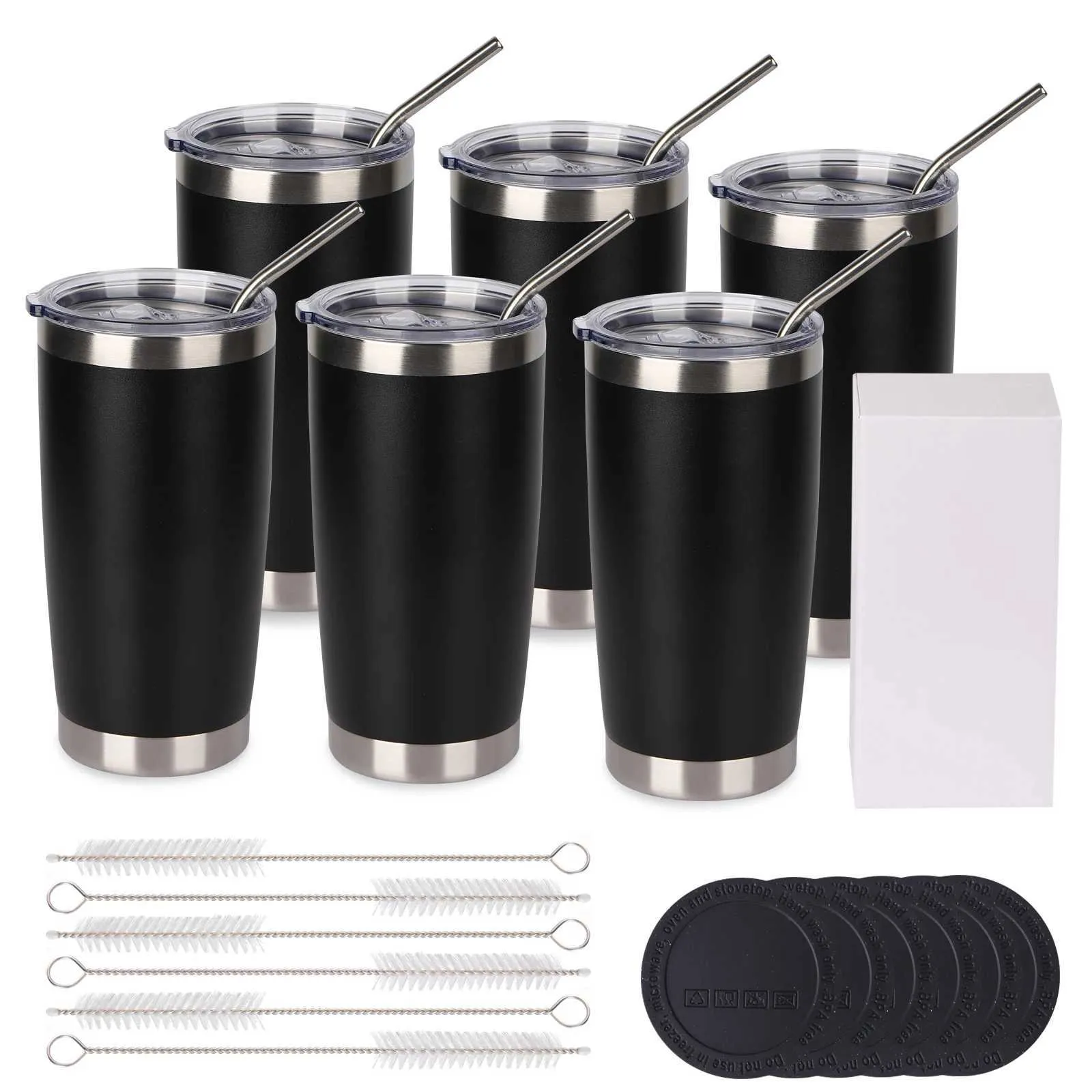 Mugs USA Warehouse6 Pack 20oz Tumbler avec couvercle et paille en métal tasse en vrac aspirateur isolé à double mur à double mur en poudre en revêtement 240410