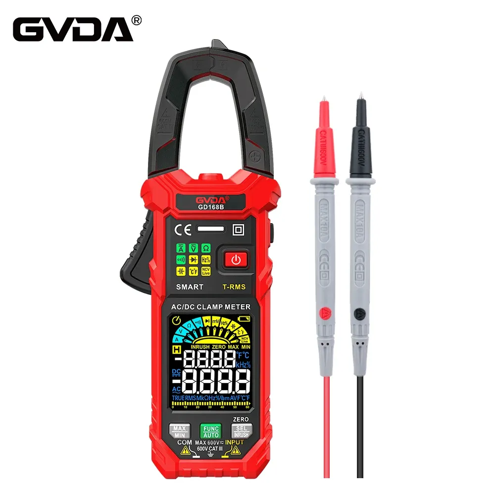 GVDA Professional Digital Clamp Meter AC DC Voltage 6000 Counts True RMS Clamp Multimeter Capacitance Ohm Hz Amp Tester Ammeter