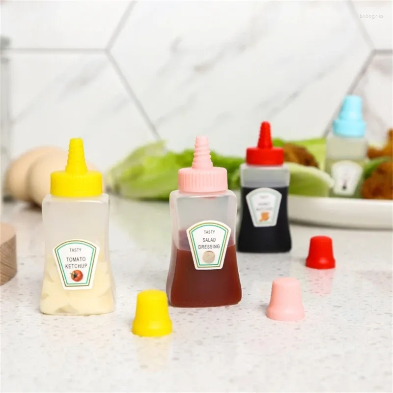 Storage Bottles 8pcs Mini Condiment Squeeze Bottle Salad Dressing Ketchup Jar Container Plastic Portable Lunch Box Kitchen Supplies