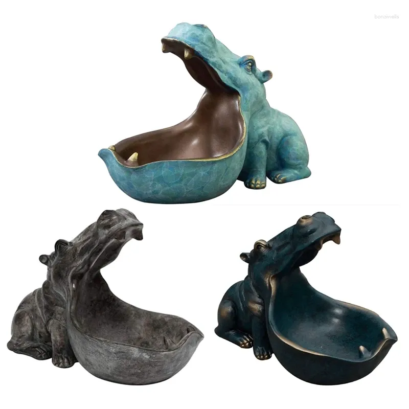 Figuras decorativas Escultura de hipopótamo de resina para la estatua del hipopótamo de decoración del hogar del escritorio con función de almacenamiento