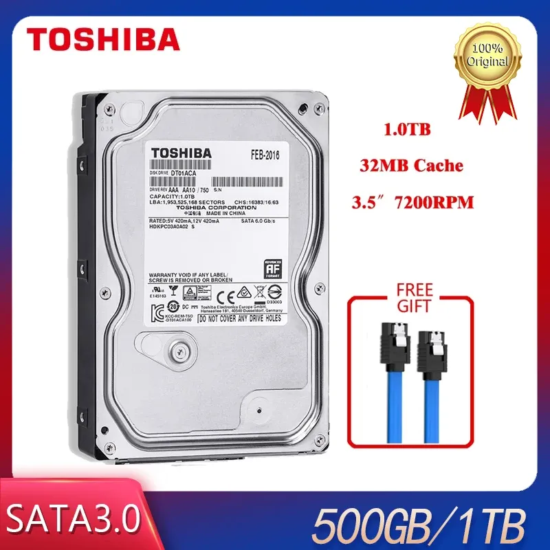 Приводы Toshiba 1TB 500 ГБ настольного компьютера 3,5 "Внутренний механический жесткий диск SATA2/SATA3 6 ГБ/с жесткий диск HDD 7200RPM 32 МБ буфер