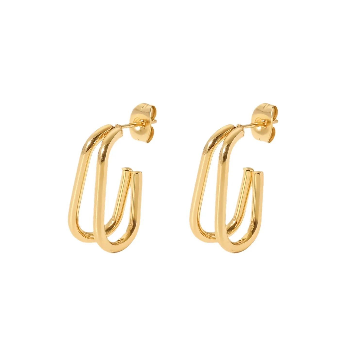 Trendy geometrischer Look 18K Gold plattiert Stahlwellige Doppellinien Mode -Ohrschmuck