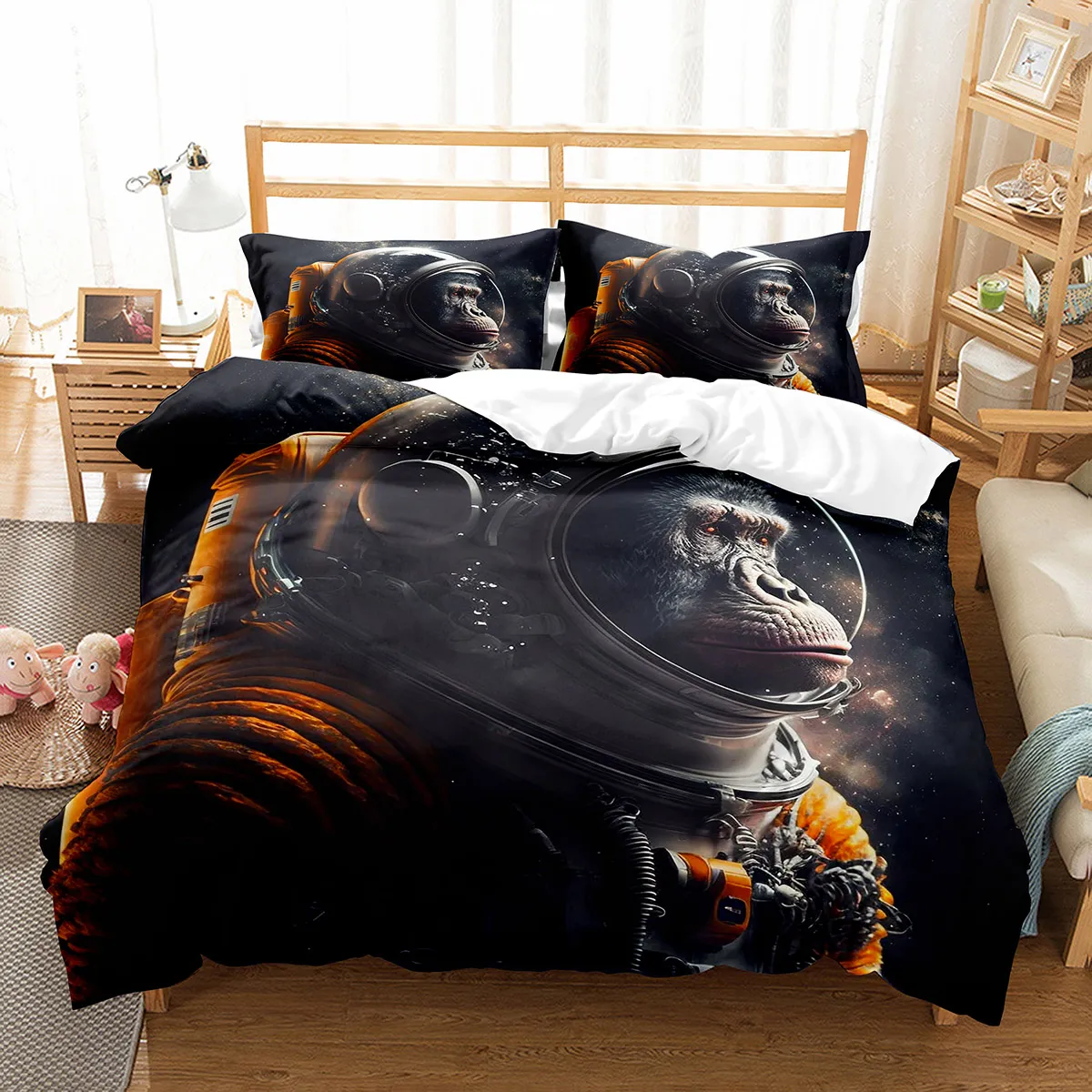 ASTRONAUT ANIMAL KING Queen Couverture de couette charmant espace de litière de porc