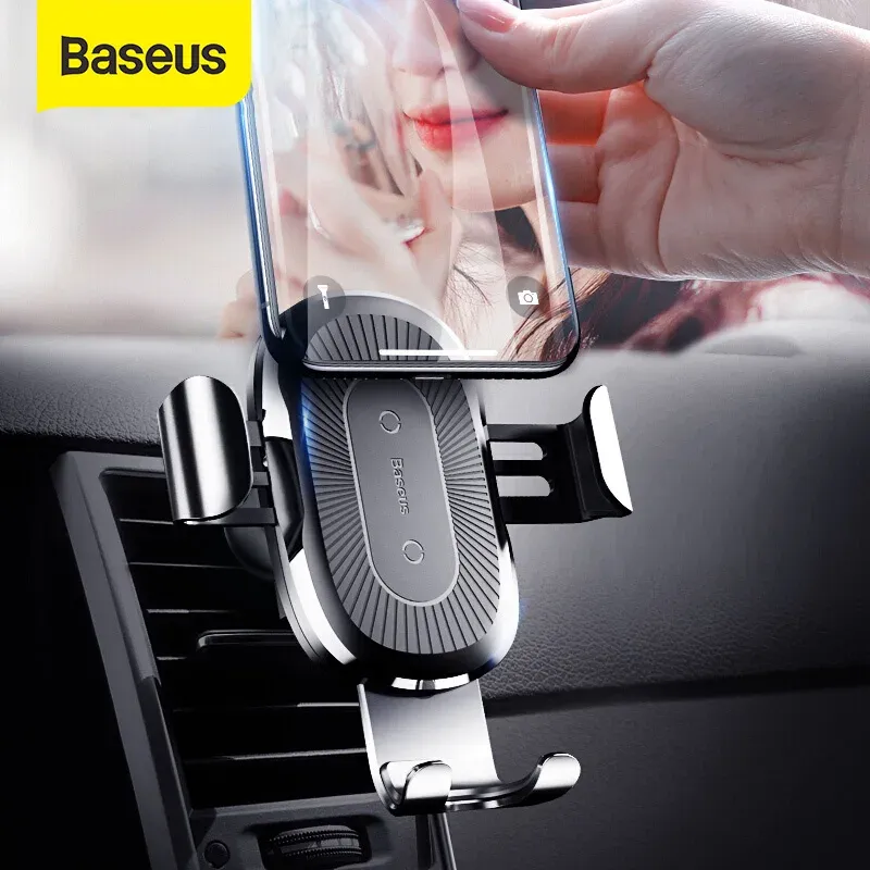 Chargers Baseus Qi Wireless Car Charger For Smart Phone Car Wireless Charger 10W Fast Charging Car Air Vent Mount Phone Holder