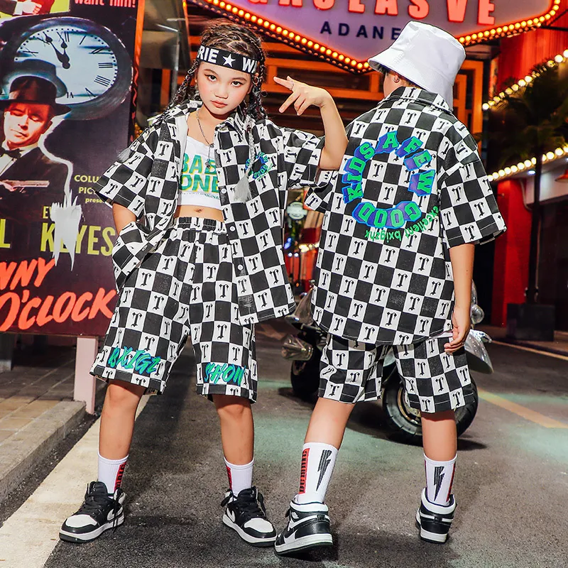 Vêtements hip hop filles garçons d'été Nouveau revers à imprimé vestes à plaid