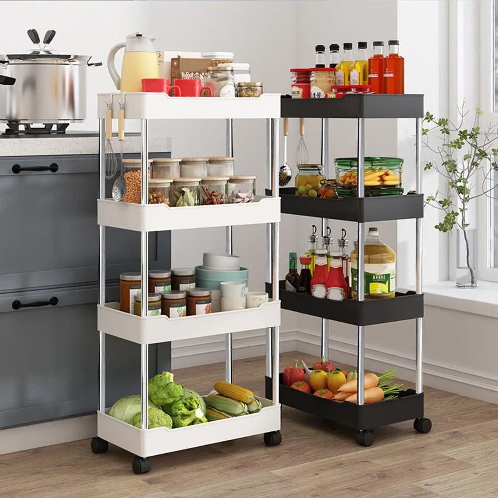 4-Tier Rolling Kitchen Cart - Mobile Storage Shelf With Baskets, Black