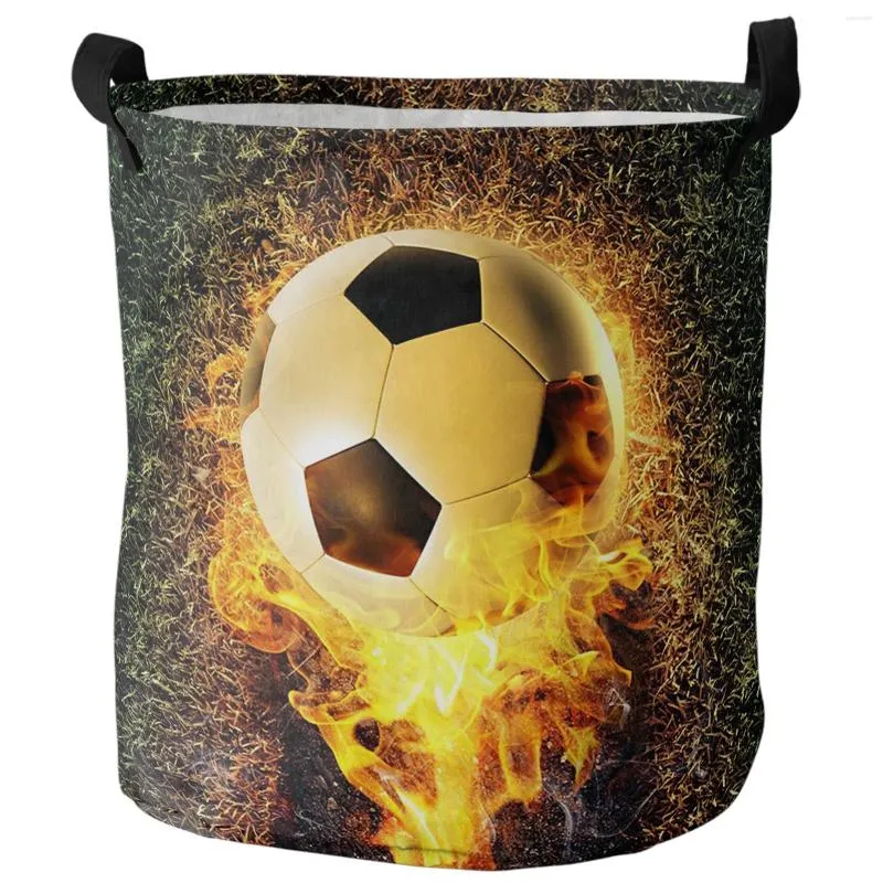 Laundry Bags Football On Fire The Grass Dirty Basket Foldable Waterproof Home Organizer Clothing Kids Toy Storage