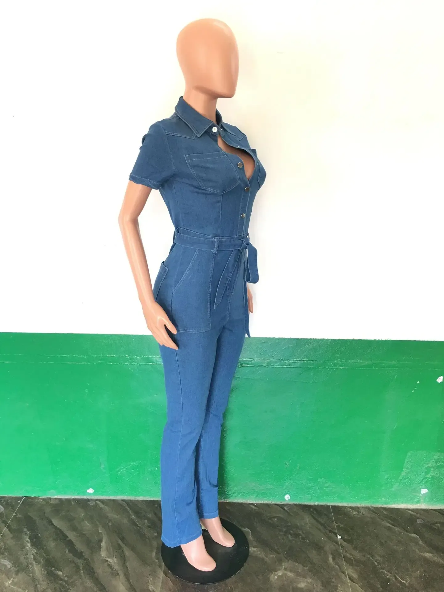Womens Denim Jumpsuit: Wide Leg Jeans Romper Overalls Elegant