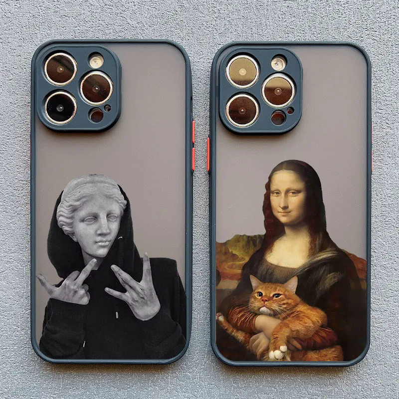 Art Eesthetic David Mona Lisa telefonfodral för iPhone XS X XR SE2 7 8 Plus 13 12 11 Pro Max Mini 15 14 Pro Max stötsäkra omslag