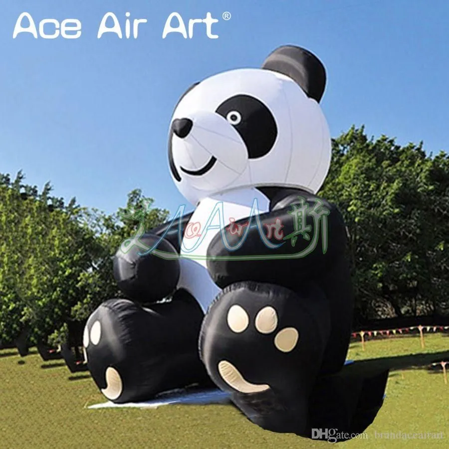 8mh (26 pieds) avec du ventilateur charmant personnage animal Panda gonflable Panda Blown Up Model assis sur terre pour la publicité et la vente