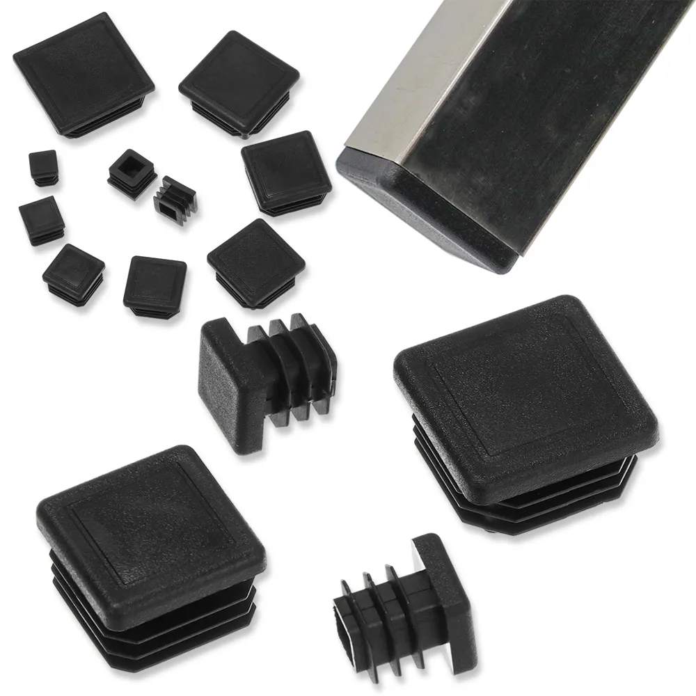 10Pcs Square Plastic Black Blanking End Cap Tube Pipe Insert Plug Bung Furniture Accessories 15/20/25/30/38/40/50/60mm