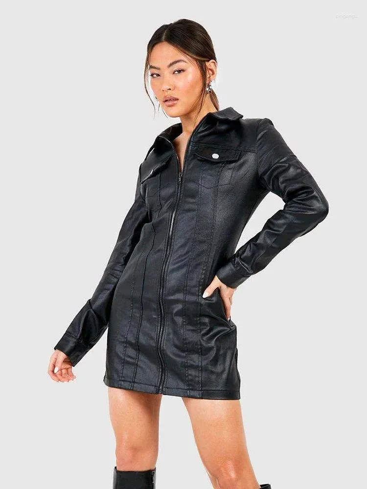 Casual Simplicity Solid Zipper Turndown Collar A Line Dresses Casual Simplicity Solid Zipper Turndown Collar A Line Dresses