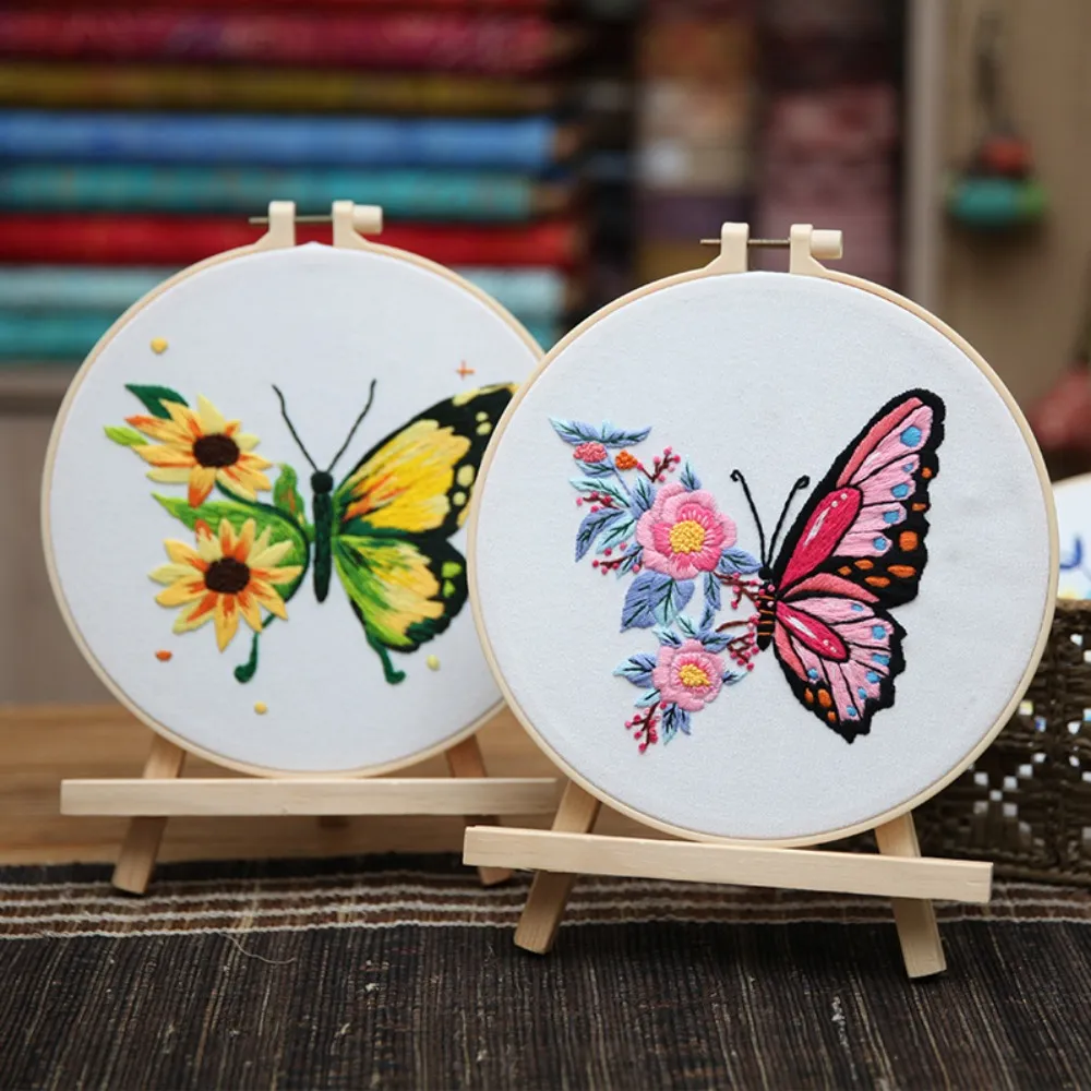Flower Artcraft Instructions Threads Needles Beginners Adults Hand Embroidery Cross Stitch DIY Butterfly Patterns