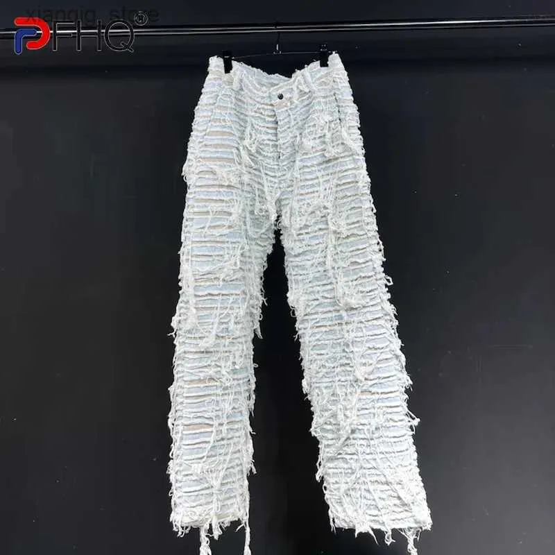 Jeans masculin PFHQ 2023 Summer Ins Fashion Jeans pour hommes Nouveaux couleurs unis à taille haute