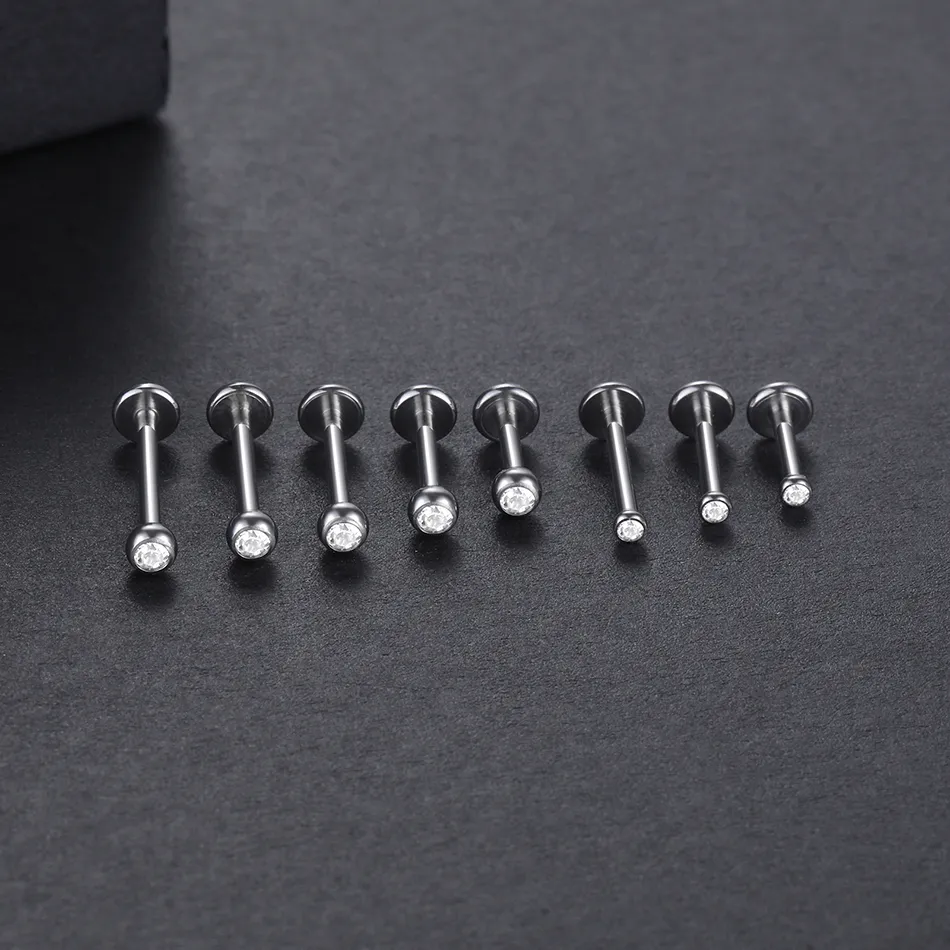 1PC Titanium CZ Lip Ring Stud Helix Piercing Oreja Internally Thread Gem Ear Cartilage Tragus Piercings Daith Earrings Stud 16G