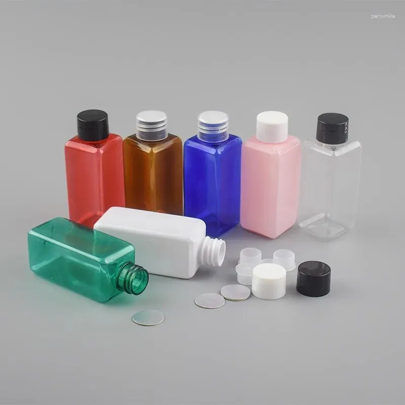 Storage Bottles 200Pcs 50ml Plastic PET Screw Lid Lotion Clear Square Cosmetic Sample Container Refillable Bottle Mini Travel Fill Vial