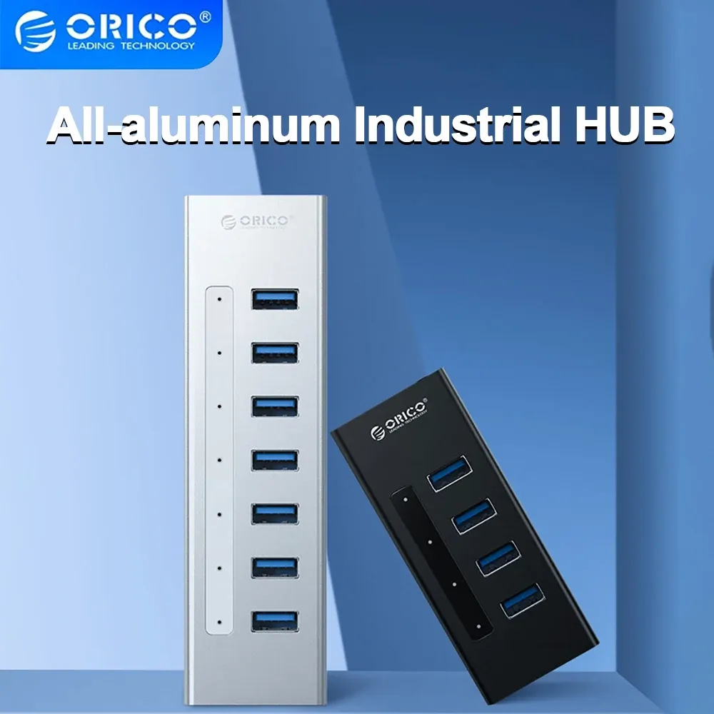 Hubs orico A3H7 Aluminium Highspeed 7Port USB 3.0 Hub Extension Splitter USB Adapter Docking Station med Power Laptop Accessories