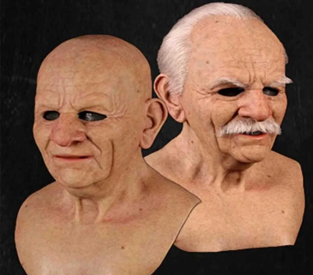 Old Man Scary Mask Cos Full Head Latex Halloween Funny Party Casque Real S G0910315H3025450