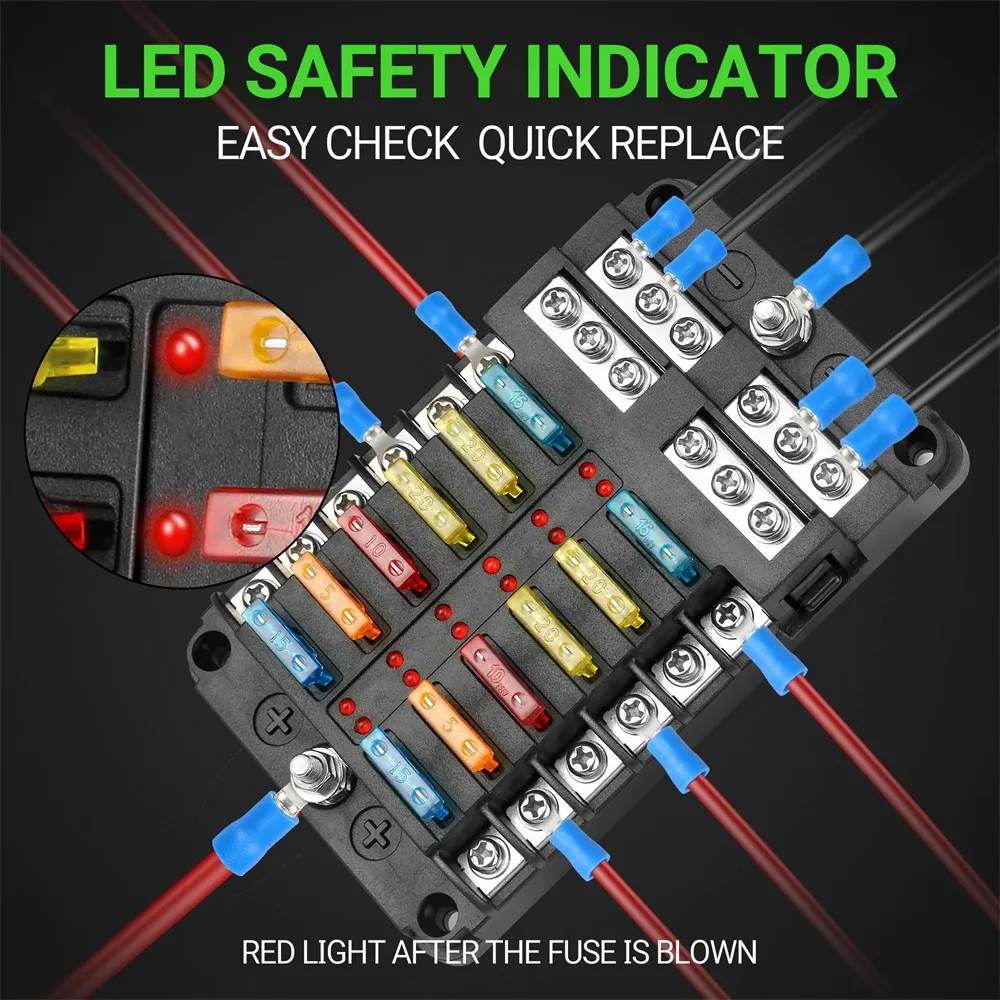 Marine Inline Fuse Block, 12v Fuse Box Holder With Led Indicator ...