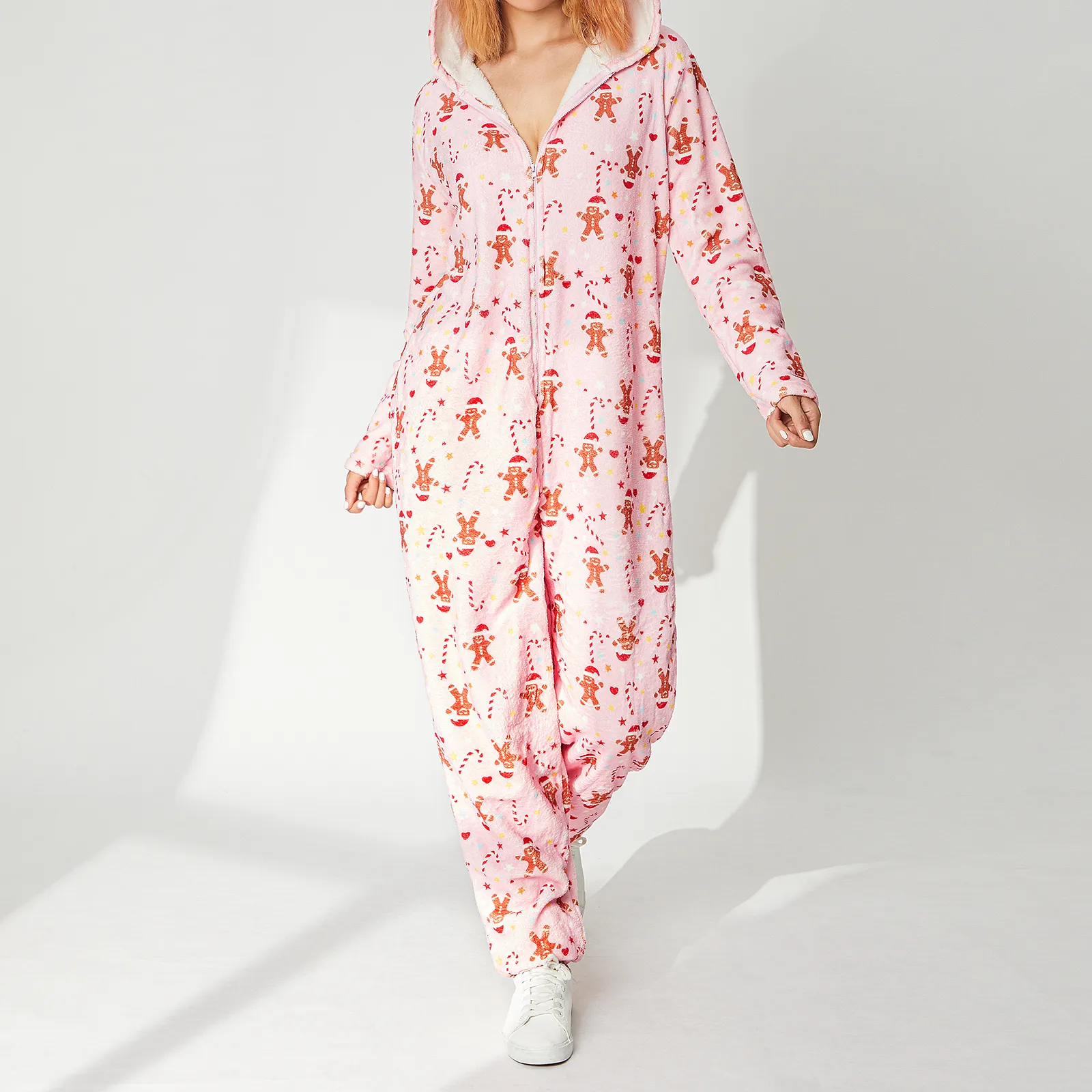 DONNA PAJAMA Stampa floreale a manica lunga salta con cappuccio inverno inverno in flanella da notte in flanella indossare abiti con cerniera s/m/l/xl