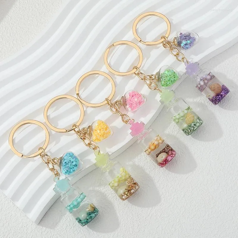 Keychains Pretty Sea Ocean Shell Colorful Star Glass Bottle Key Rings For Women Men Friendship Gift Handbag Decoration Jewelry