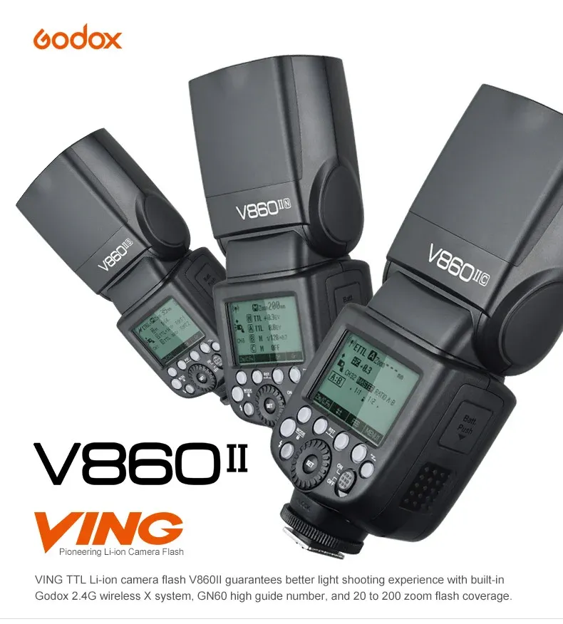 الموصلات Godox Ving V860ii V860iis Ettl HSS 1/8000 Liion Battery Speedlite Flash for Sony Canon Nikon DSLR