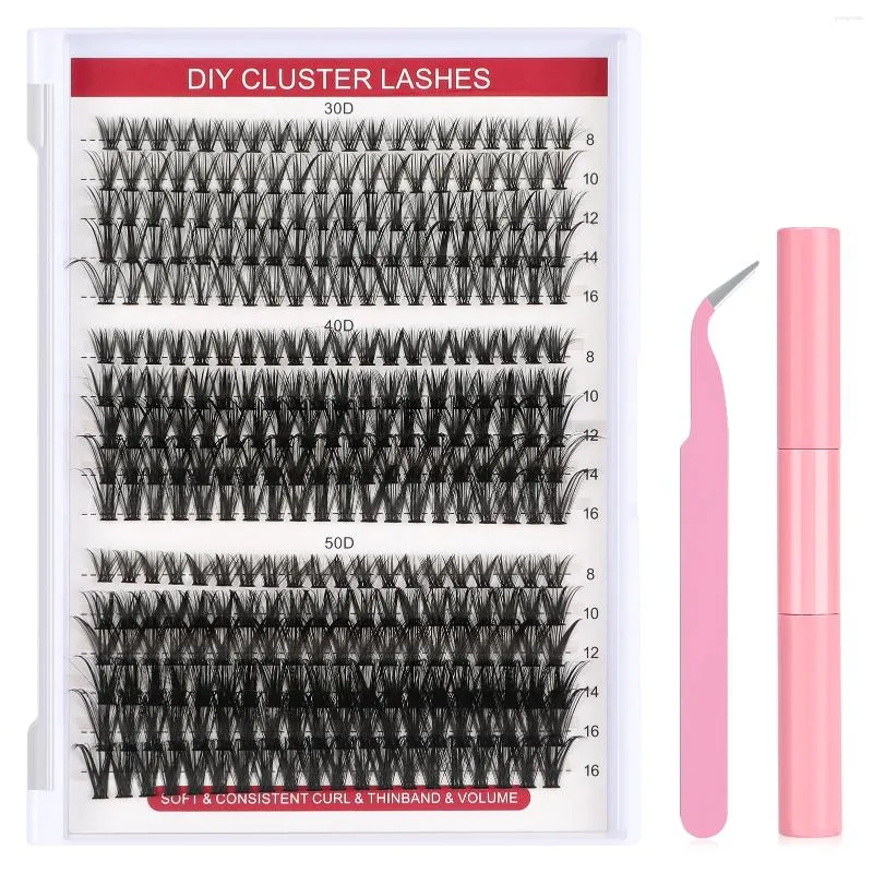 Falska ögonfransar DIY Eyelash Extension Kit Individuella fransar Kluster D Curl med lim och verktyg för LASH -nybörjare