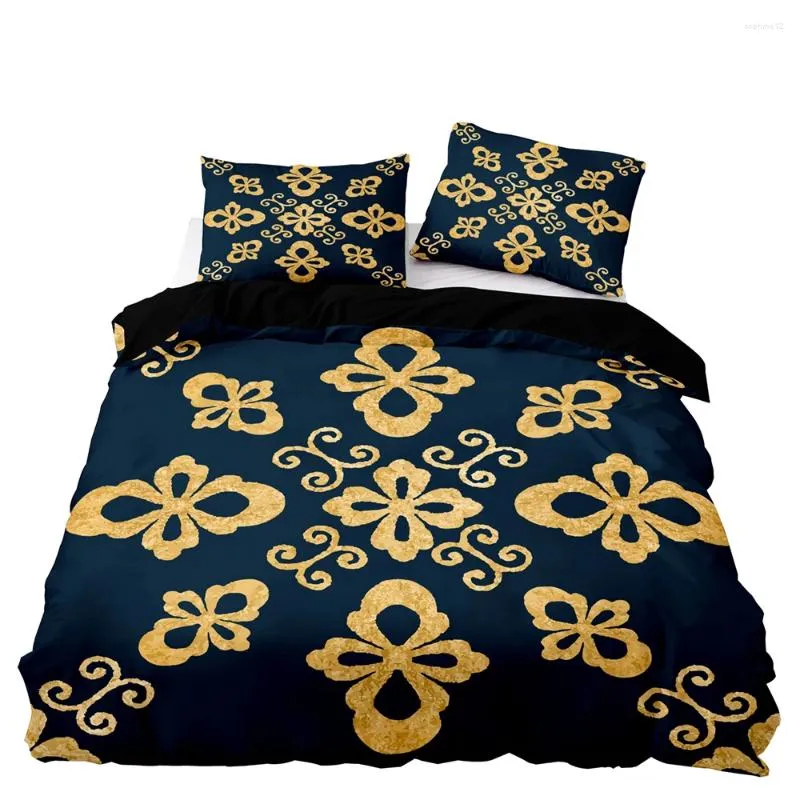 Ensembles de literie Luxury Black Couptime Set Euro Double Twin Taille avec taie d'oreiller pour Golden Four Leaf Clover Print Home Textiles